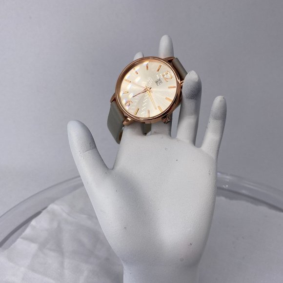 NY and C Lady Watch Rosegold Toned Bezel Gray Faux Leather Buckle Band - Picture 3 of 6